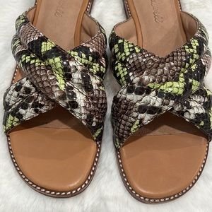 New Madewell Skyler Slide Sandals Snake Embossed Leather Crossover
